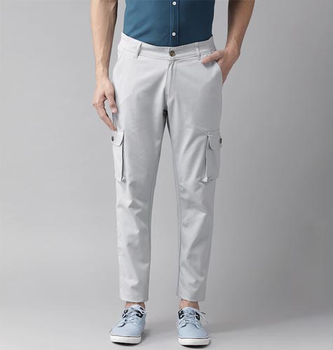 Men Blue Stretchable Slim Fit Solid Cargos